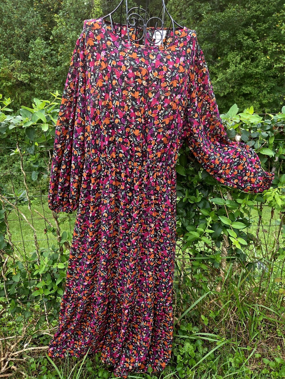 Ava & Viv 1X Sheer Floral Maxi Dress Fall Boho